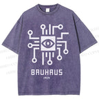 Unisex Bauhaus Geometric Eyes Printed Washed Tee