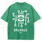 Unisex Bauhaus Geometric Eyes Printed Washed Tee