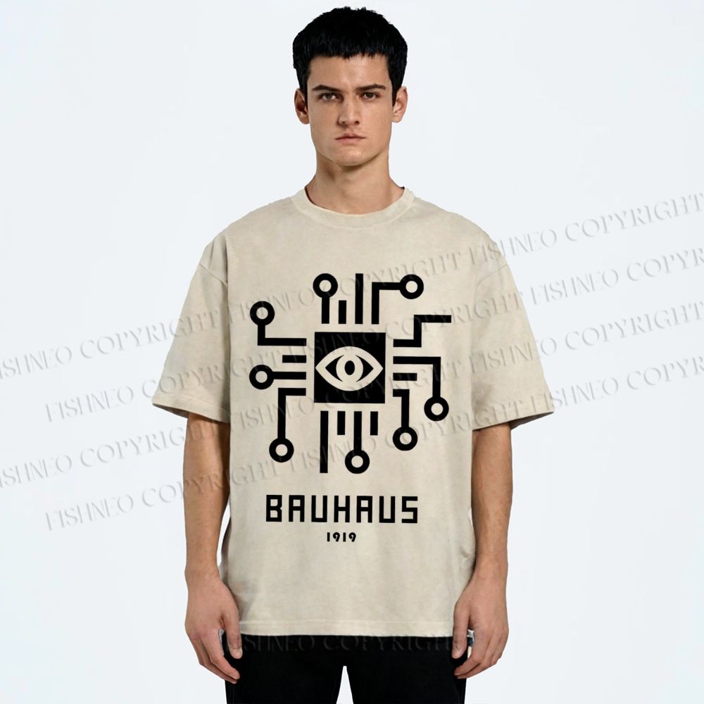 Unisex Bauhaus Geometric Eyes Printed Washed Tee