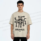 Unisex Bauhaus Geometric Eyes Printed Washed Tee