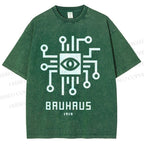 Unisex Bauhaus Geometric Eyes Printed Washed Tee