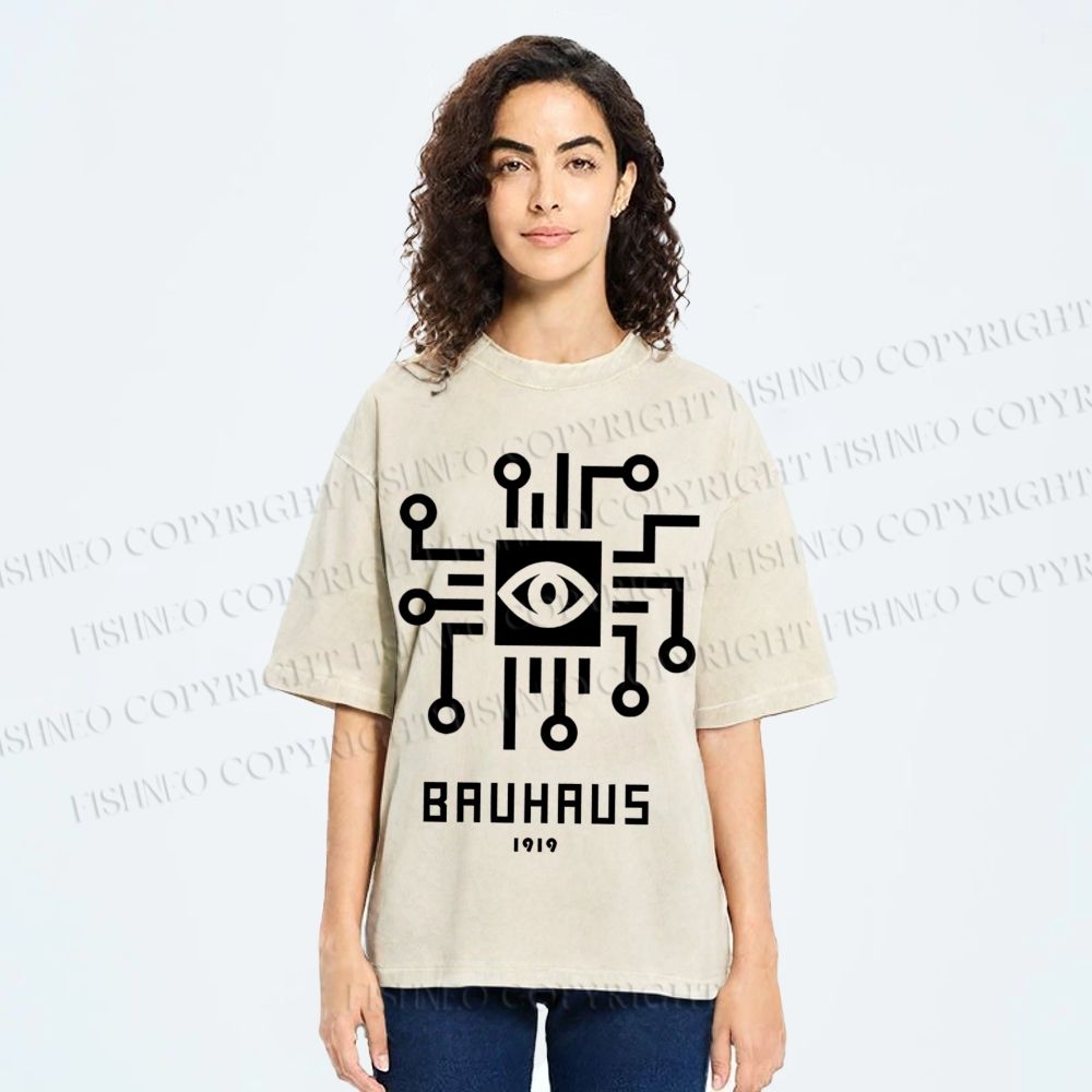 Unisex Bauhaus Geometric Eyes Printed Washed Tee