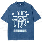 Unisex Bauhaus Geometric Eyes Printed Washed Tee