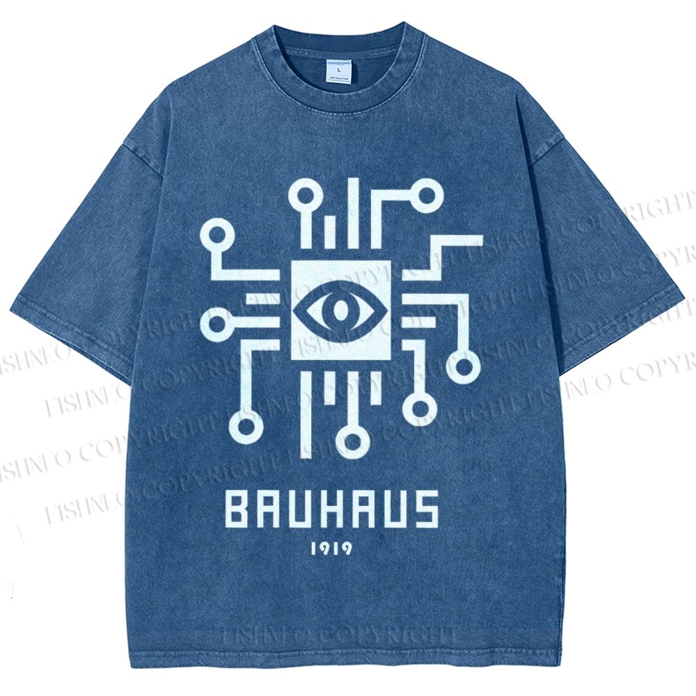 Unisex Bauhaus Geometric Eyes Printed Washed Tee