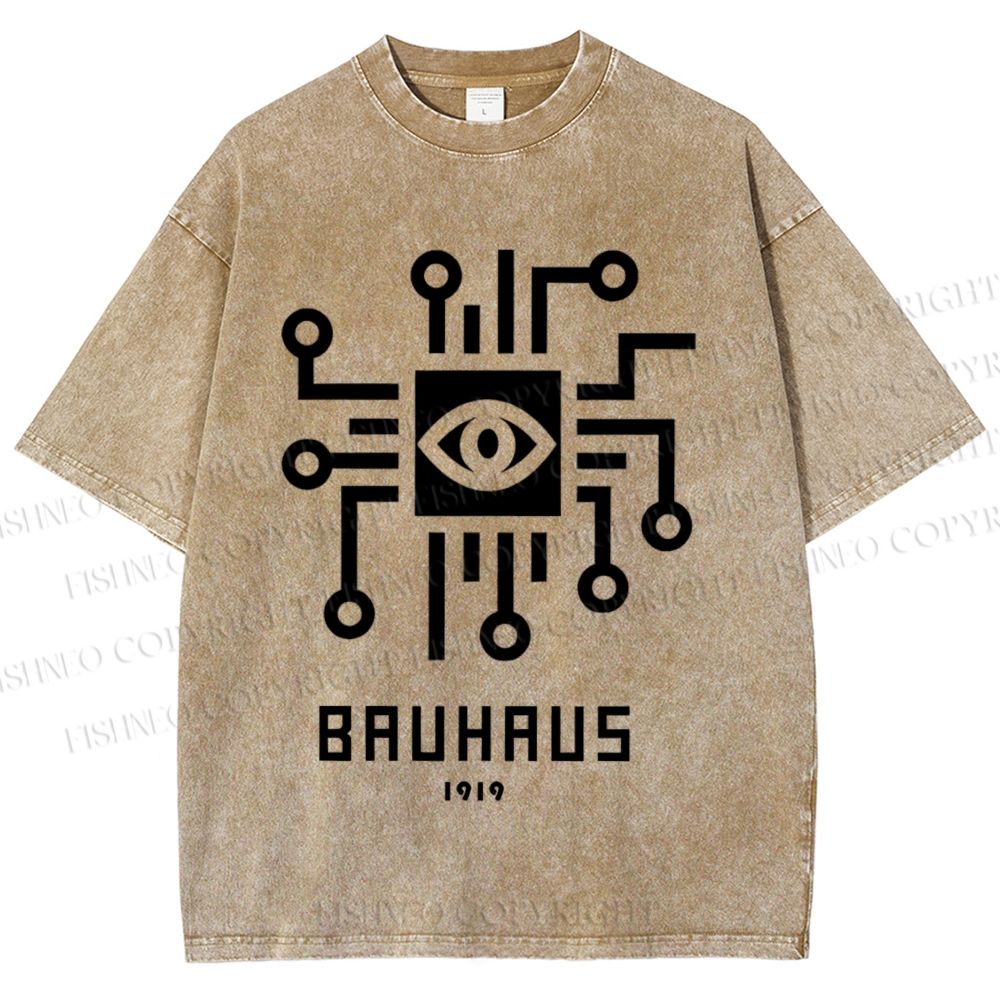 Unisex Bauhaus Geometric Eyes Printed Washed Tee
