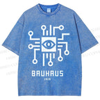 Unisex Bauhaus Geometric Eyes Printed Washed Tee