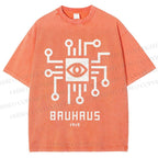 Unisex Bauhaus Geometric Eyes Printed Washed Tee