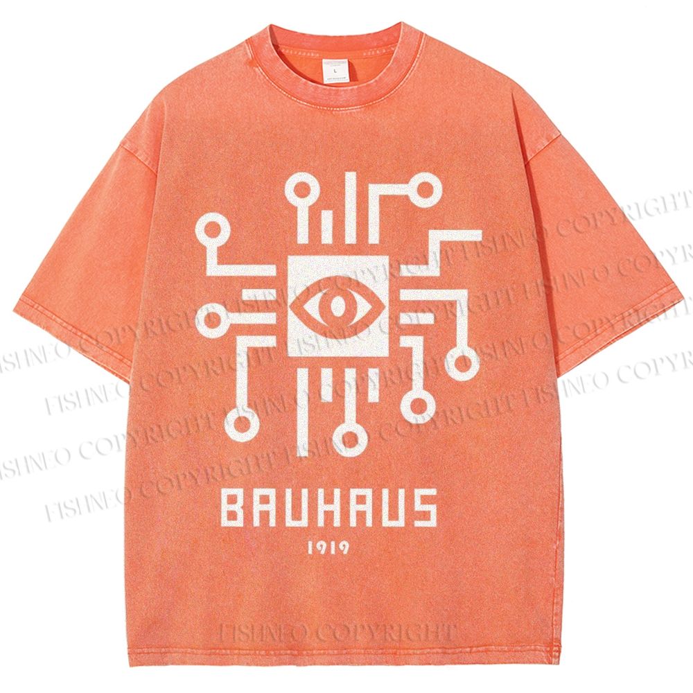 Unisex Bauhaus Geometric Eyes Printed Washed Tee