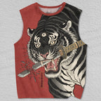 Unisex Vintage Ukiyo-e Three Eyes Tiger Printed Tank Top
