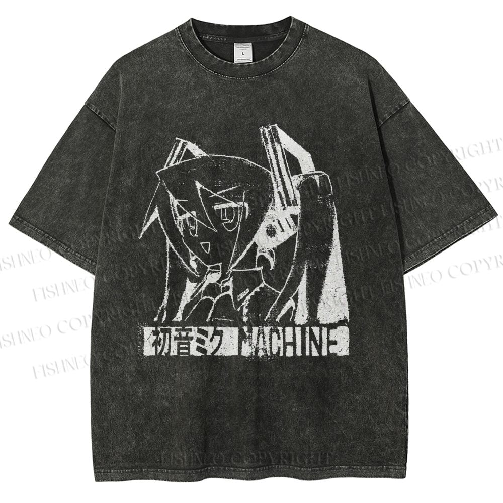 Unisex Hatsune Miku Graffiti Printed Washed Tee