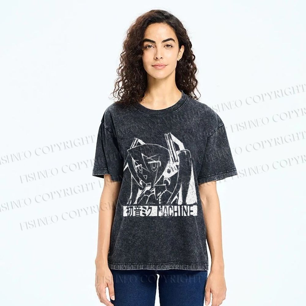 Unisex Hatsune Miku Graffiti Printed Washed Tee