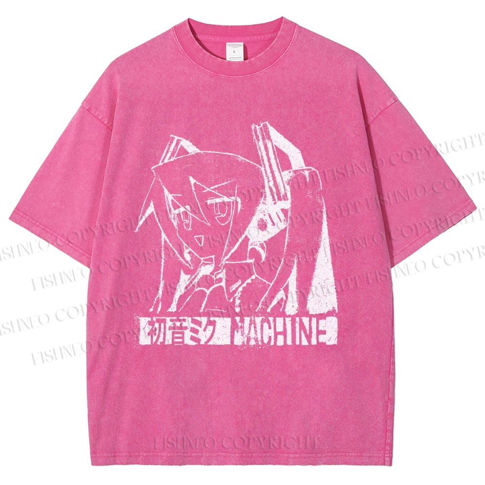 Unisex Hatsune Miku Graffiti Printed Washed Tee