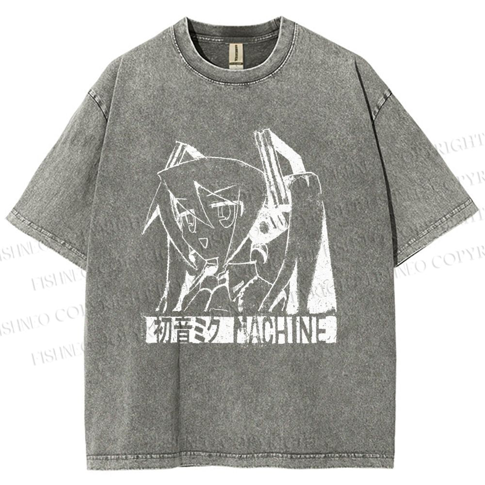 Unisex Hatsune Miku Graffiti Printed Washed Tee