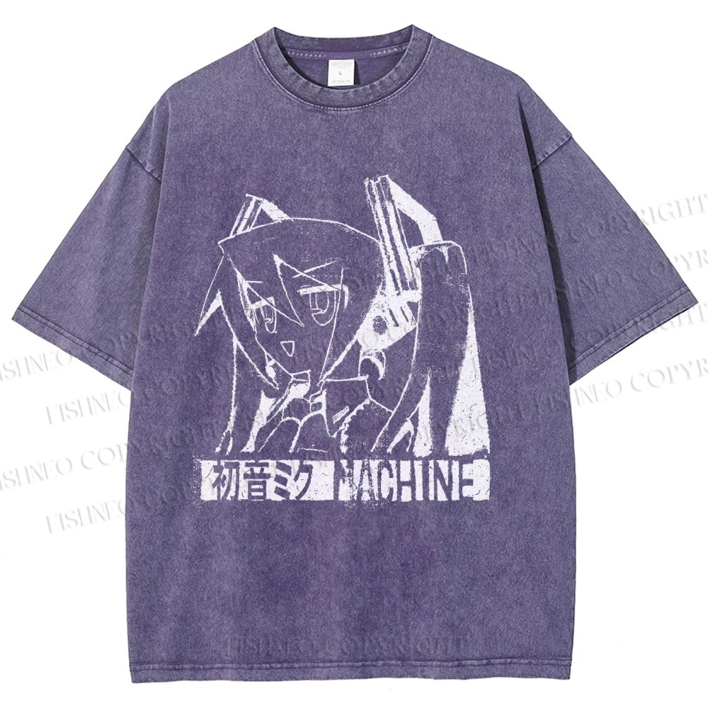 Unisex Hatsune Miku Graffiti Printed Washed Tee