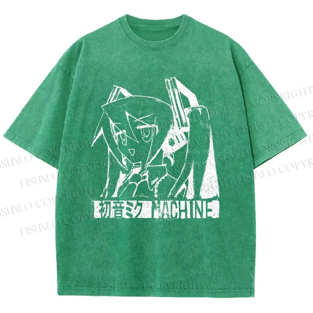 Unisex Hatsune Miku Graffiti Printed Washed Tee