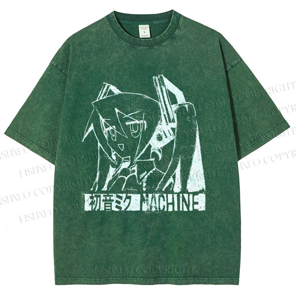 Unisex Hatsune Miku Graffiti Printed Washed Tee