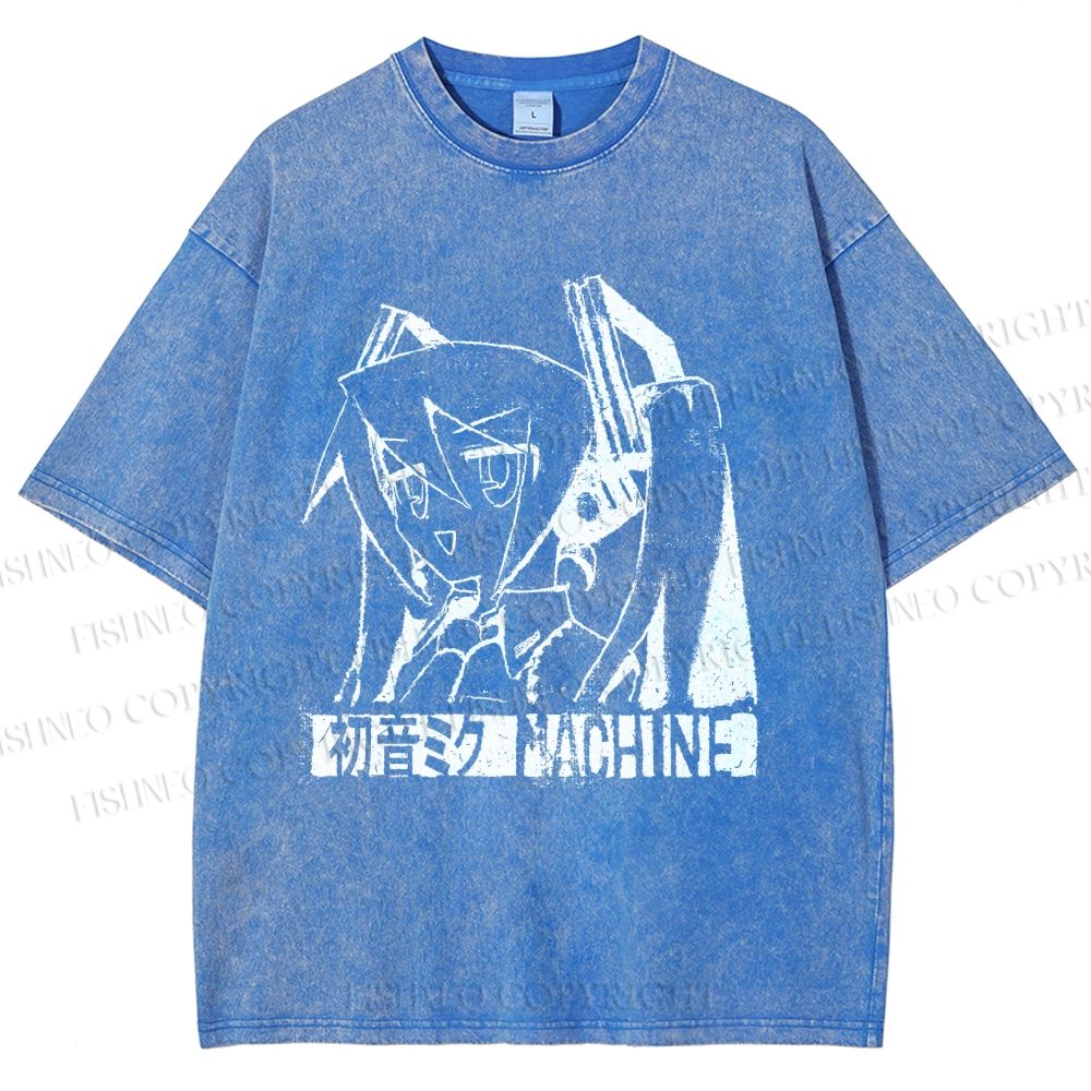 Unisex Hatsune Miku Graffiti Printed Washed Tee