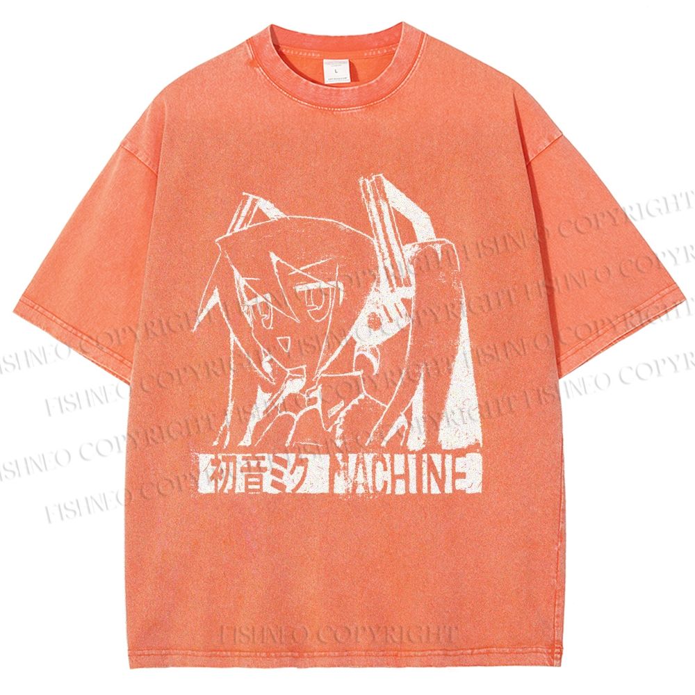 Unisex Hatsune Miku Graffiti Printed Washed Tee