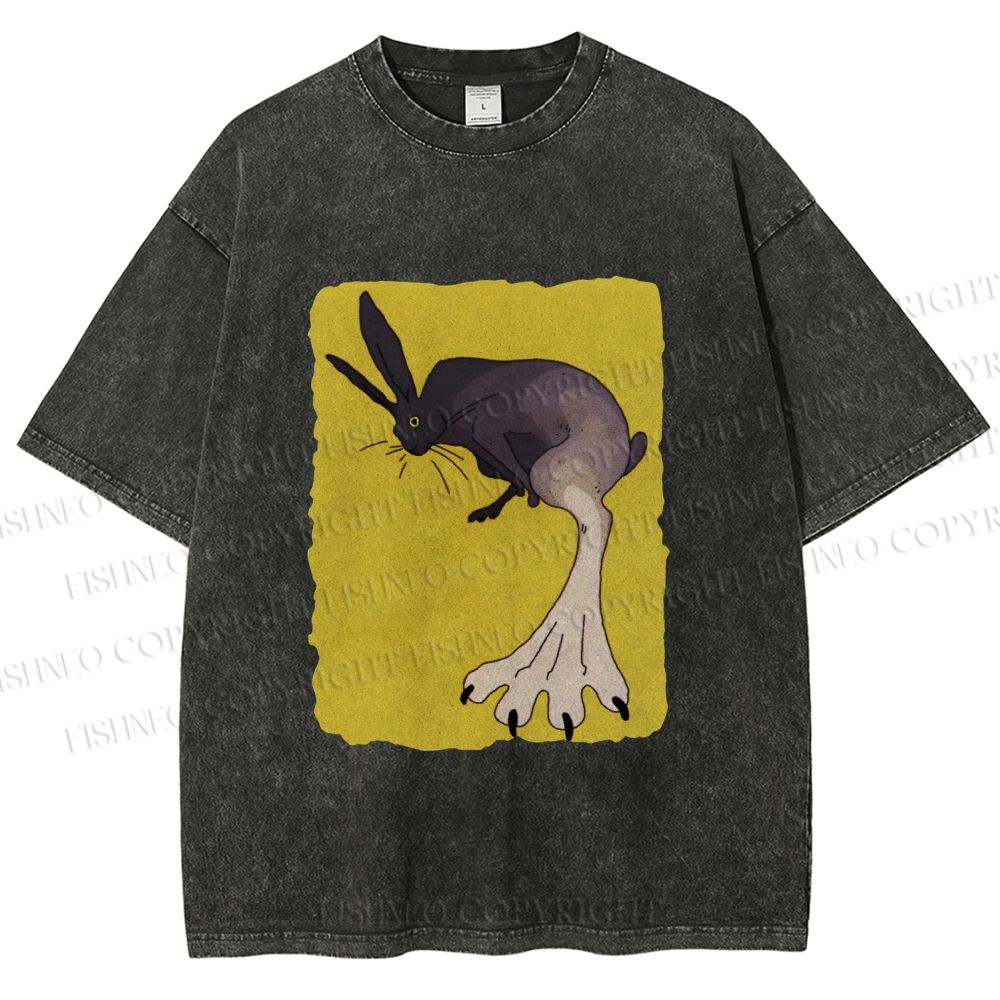 Unisex Weird Rabbit Printed Washed Tee