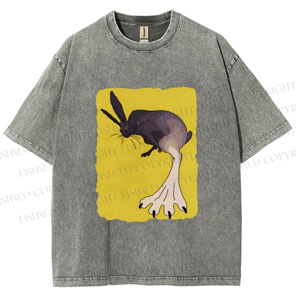 Unisex Weird Rabbit Printed Washed Tee