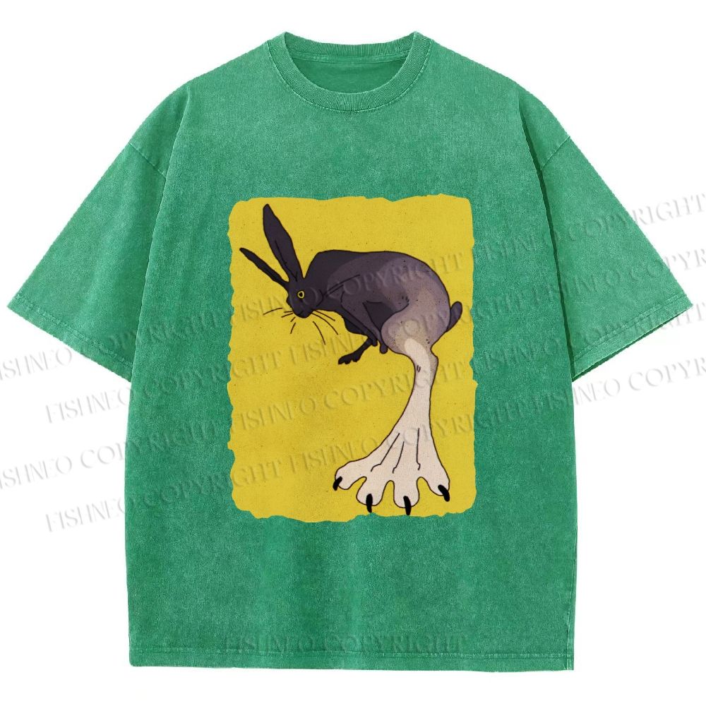 Unisex Weird Rabbit Printed Washed Tee