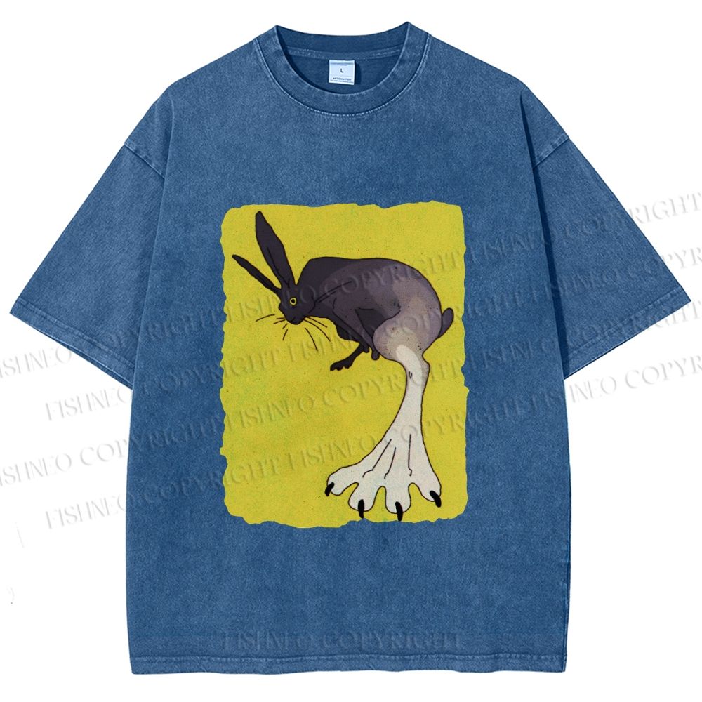 Unisex Weird Rabbit Printed Washed Tee