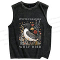 Unisex Stupid Canadian Wolf Bird Printed Washed Tank Top