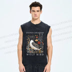 Unisex Stupid Canadian Wolf Bird Printed Washed Tank Top