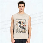 Unisex Stupid Canadian Wolf Bird Printed Washed Tank Top