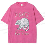 Unisex Dignity Comes And Goes Raccoon Printed Washed Tee