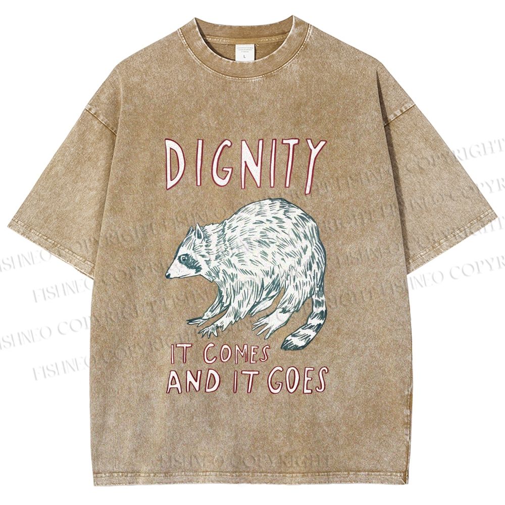 Unisex Dignity Comes And Goes Raccoon Printed Washed Tee