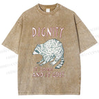 Unisex Dignity Comes And Goes Raccoon Printed Washed Tee
