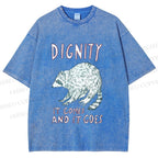 Unisex Dignity Comes And Goes Raccoon Printed Washed Tee