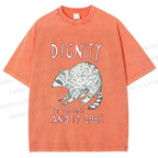 Unisex Dignity Comes And Goes Raccoon Printed Washed Tee