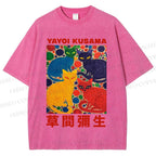 Unisex Yayoi Kusama Cats With Dots Printed Washed Tee