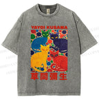 Unisex Yayoi Kusama Cats With Dots Printed Washed Tee