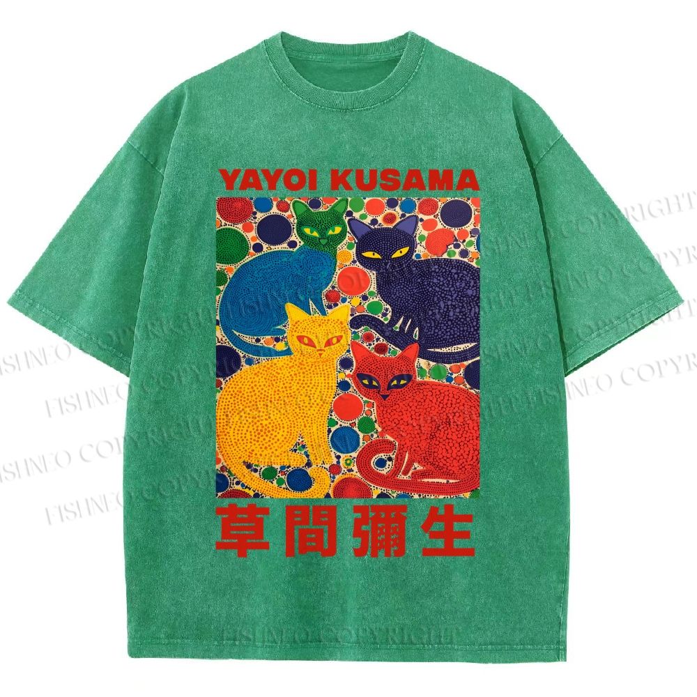 Unisex Yayoi Kusama Cats With Dots Printed Washed Tee