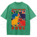 Unisex Yayoi Kusama Cats With Dots Printed Washed Tee