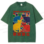 Unisex Yayoi Kusama Cats With Dots Printed Washed Tee
