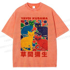 Unisex Yayoi Kusama Cats With Dots Printed Washed Tee