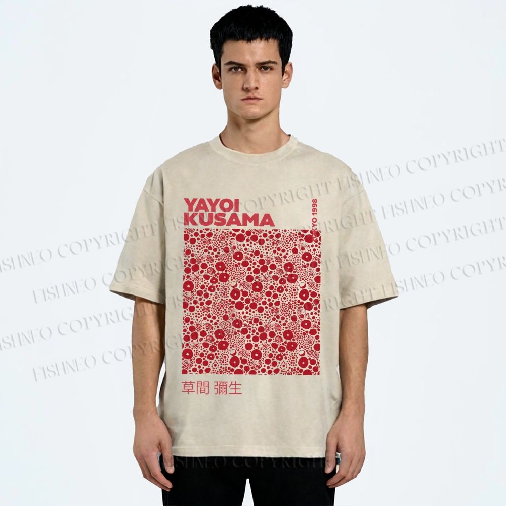 Unisex Yayoi Kusama Red Dots Printed Washed Tee