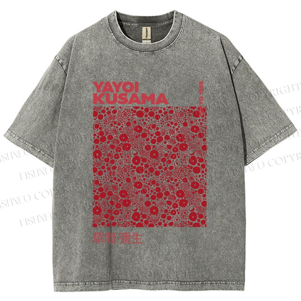 Unisex Yayoi Kusama Red Dots Printed Washed Tee