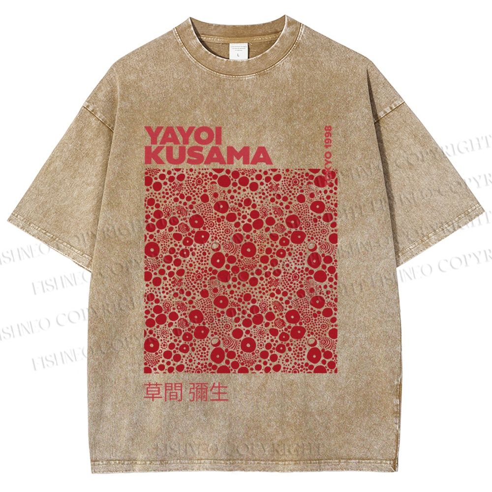 Unisex Yayoi Kusama Red Dots Printed Washed Tee