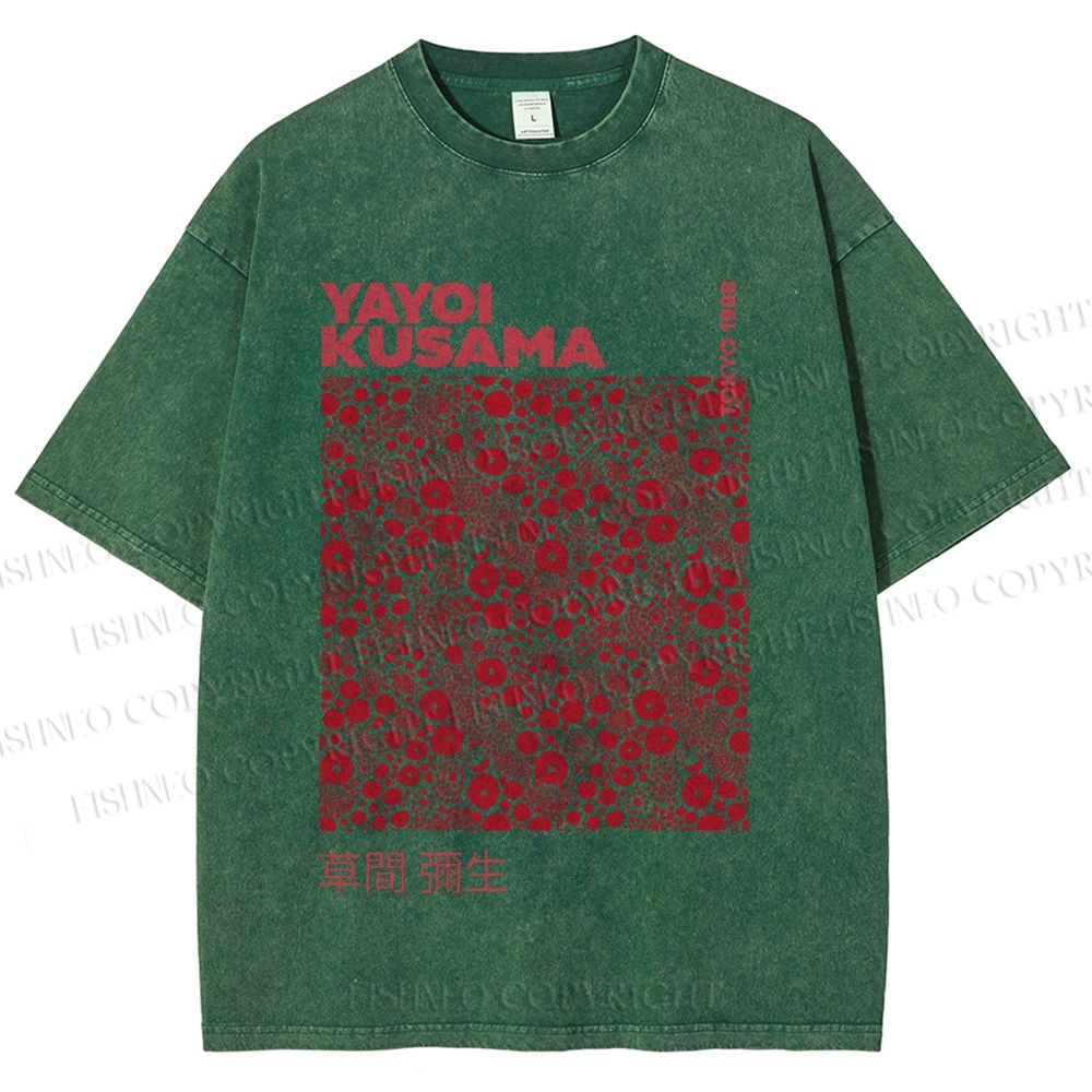 Unisex Yayoi Kusama Red Dots Printed Washed Tee