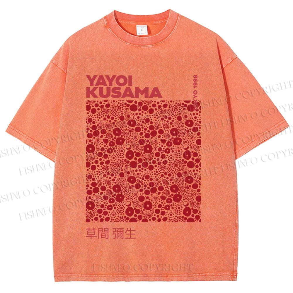 Unisex Yayoi Kusama Red Dots Printed Washed Tee