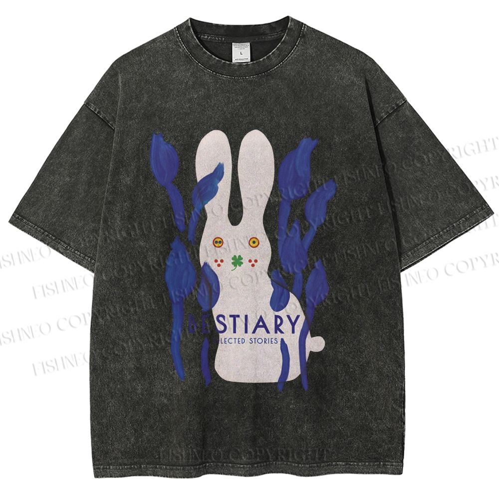 Unisex Funny Rabbit Printed Washed Tee