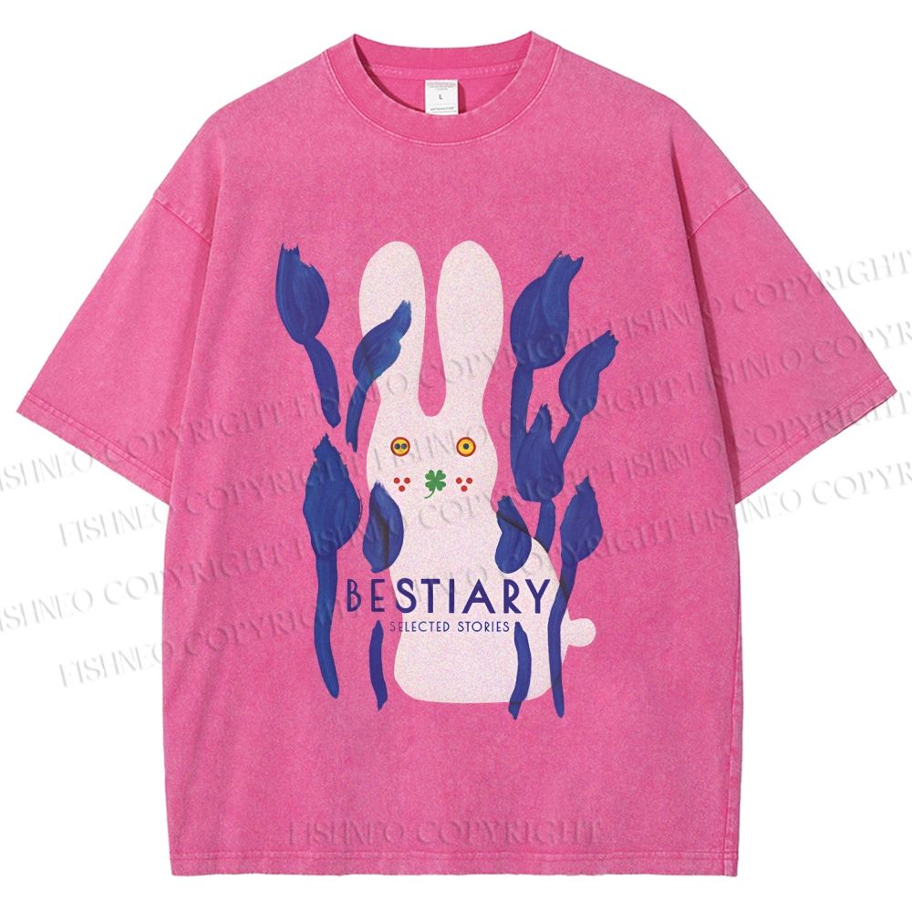 Unisex Funny Rabbit Printed Washed Tee