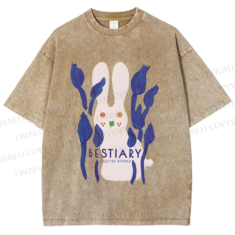 Unisex Funny Rabbit Printed Washed Tee