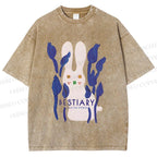 Unisex Funny Rabbit Printed Washed Tee