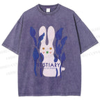 Unisex Funny Rabbit Printed Washed Tee